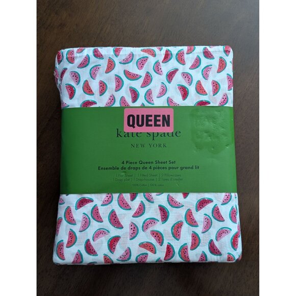 Kate Spade New York Queen Size Watermelon Print 4-Piece Cotton Sheet Set - Picture 1 of 4